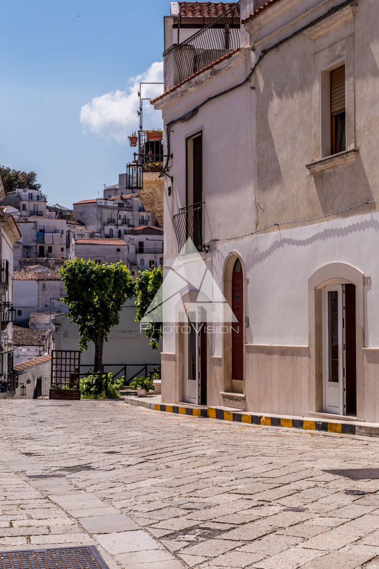 "Narrow streets and stairs lined with white houses" stock image