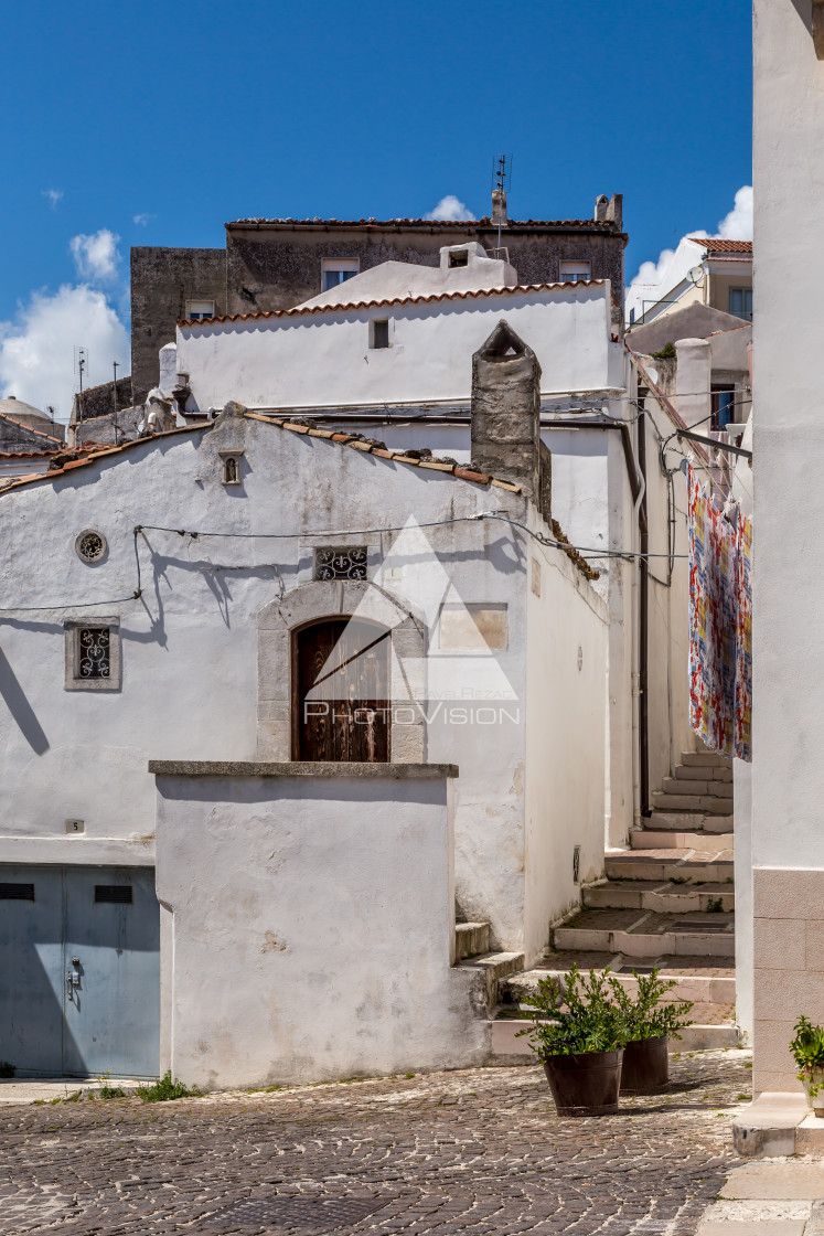 "Narrow streets and stairs lined with white houses" stock image