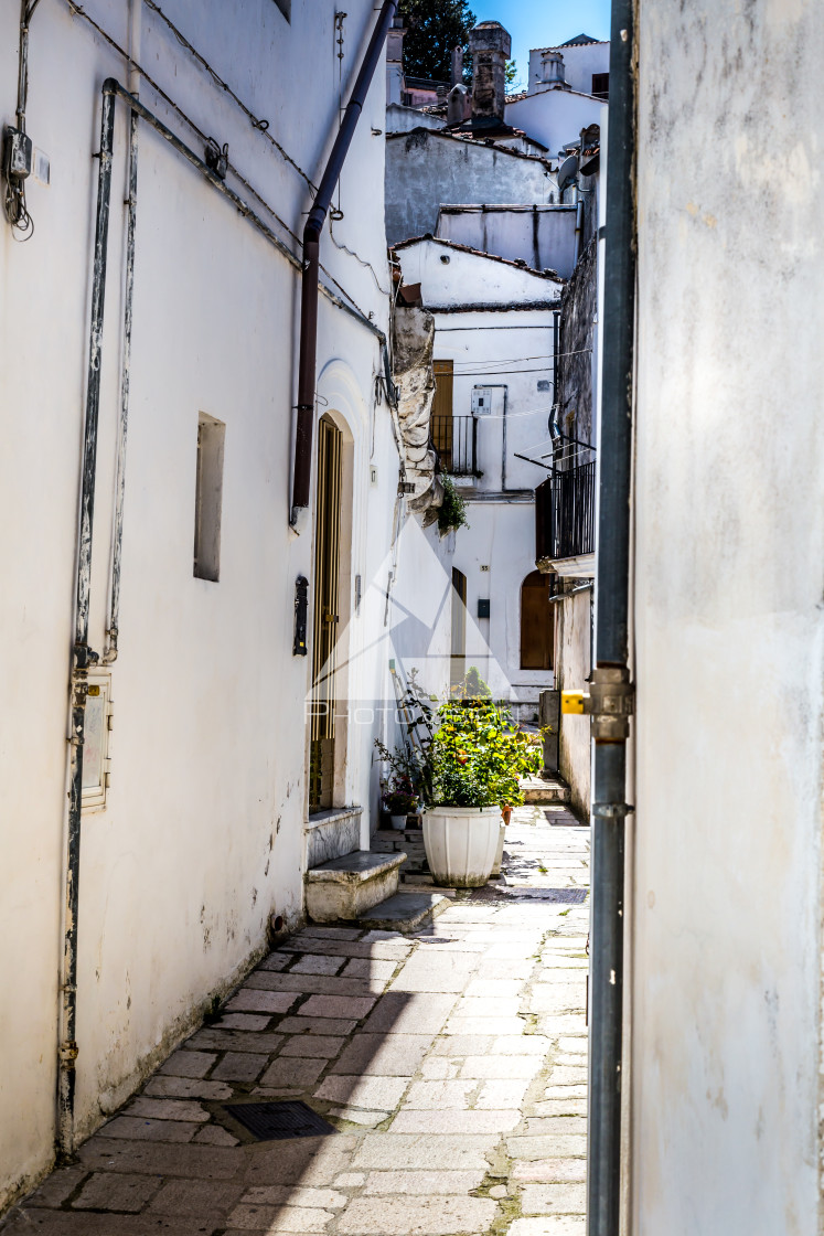 "Narrow streets and stairs lined with white houses" stock image