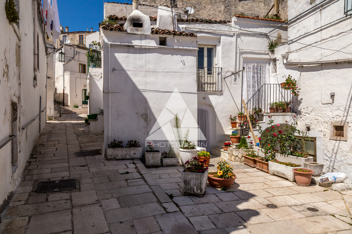 "Narrow streets and stairs lined with white houses" stock image