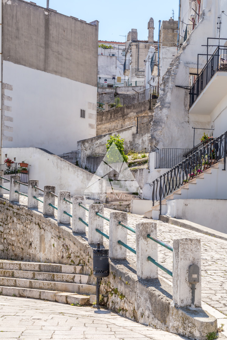 "Narrow streets and stairs lined with white houses" stock image