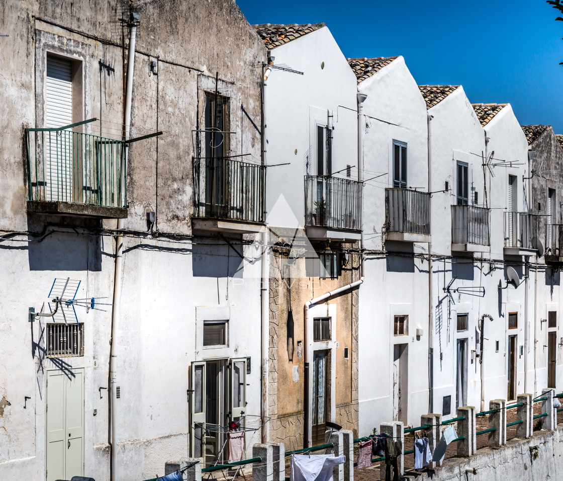 "Narrow streets and stairs lined with white houses" stock image