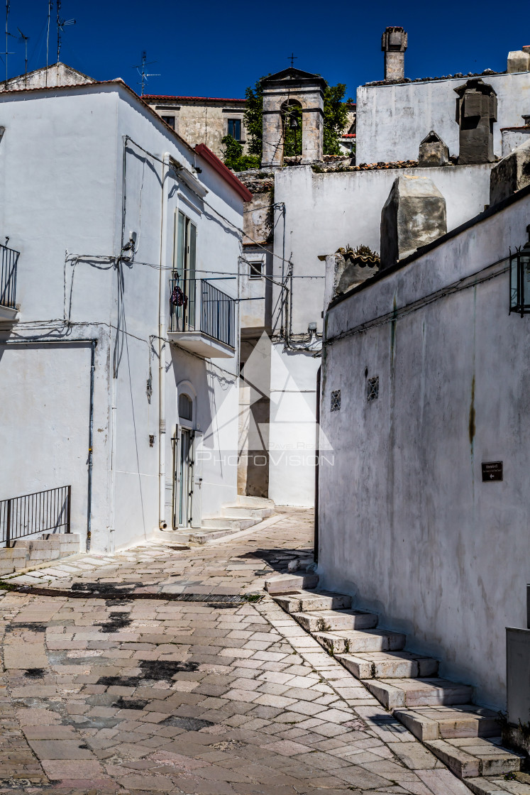 "Narrow streets and stairs lined with white houses" stock image