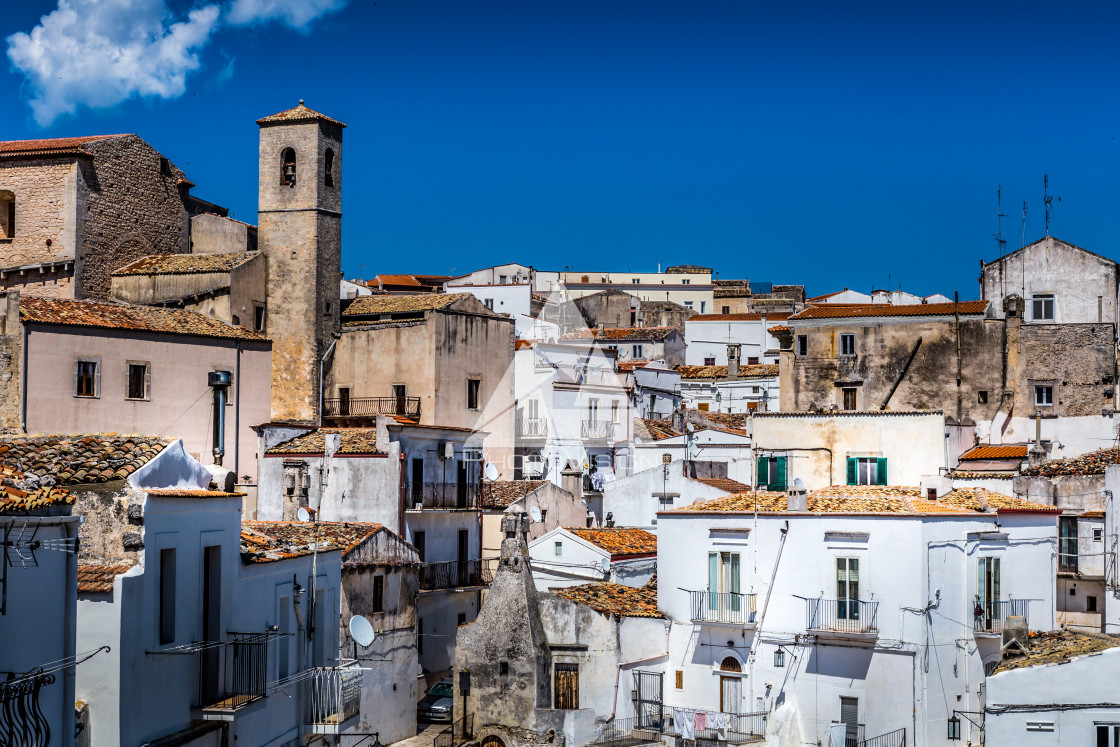 "Historic pilgrimage town on the hill" stock image