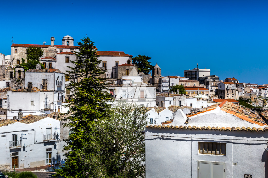 "Historic pilgrimage town on the hill" stock image