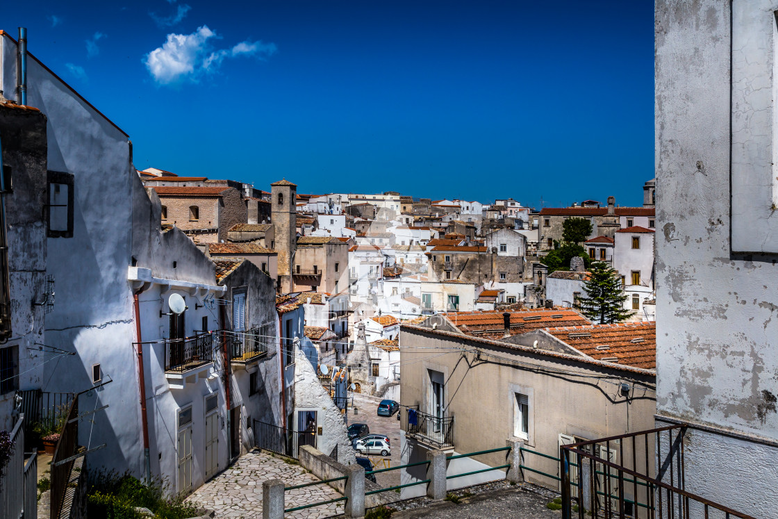 "Historic pilgrimage town on the hill" stock image