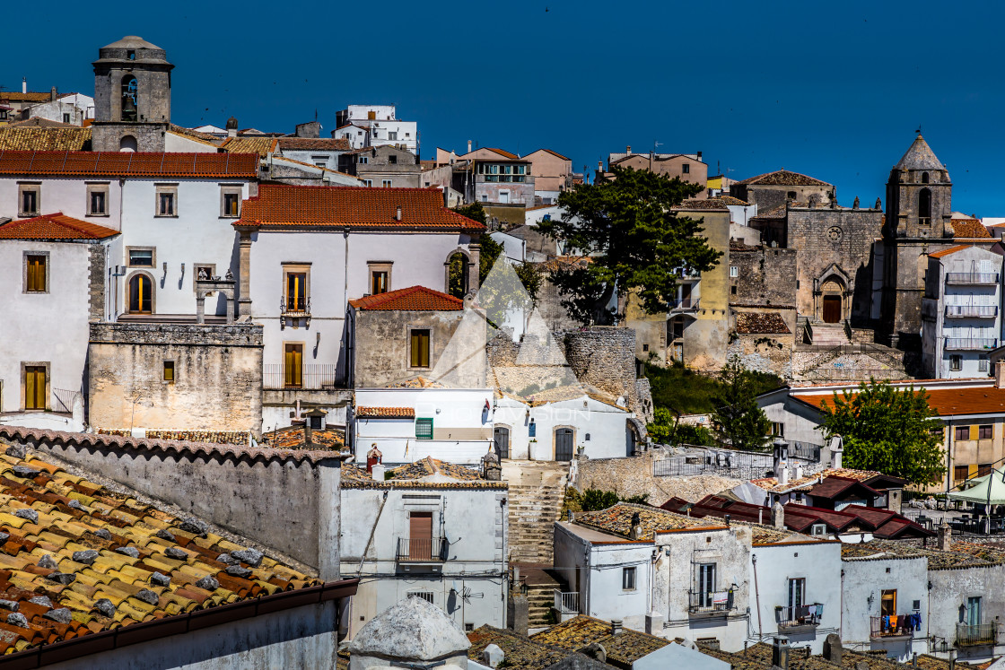 "Historic pilgrimage town on the hill" stock image