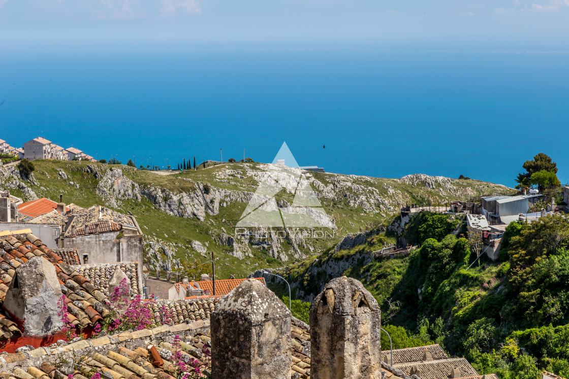 "Historic pilgrimage town on the hill" stock image