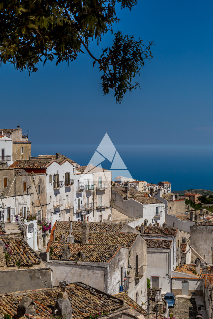 "Historic pilgrimage town on the hill" stock image