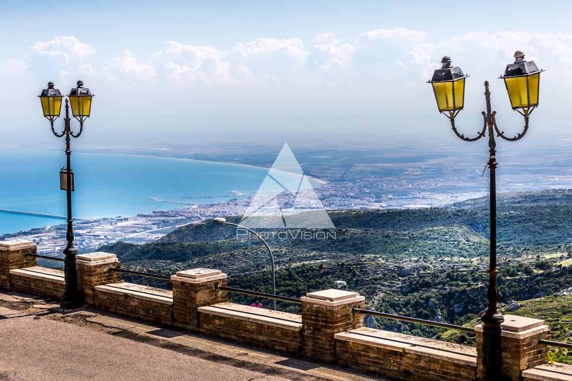 "Historic pilgrimage town on the hill" stock image