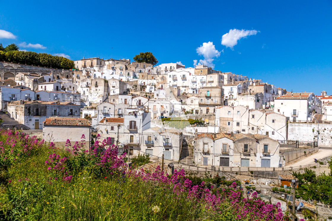 "Historic pilgrimage town on the hill" stock image