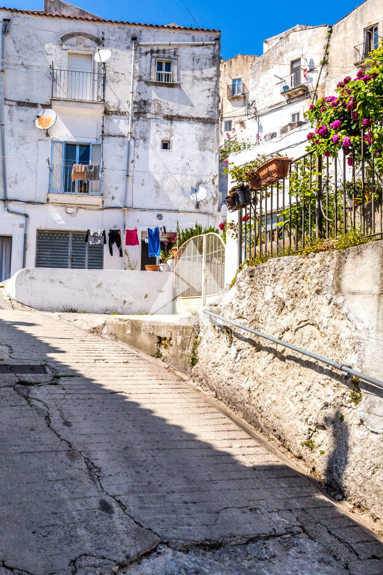 "Historic pilgrimage town on the hill" stock image