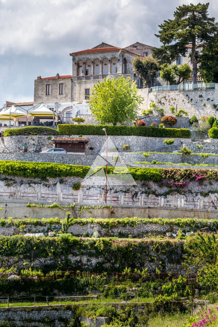 "Historic pilgrimage town on the hill" stock image