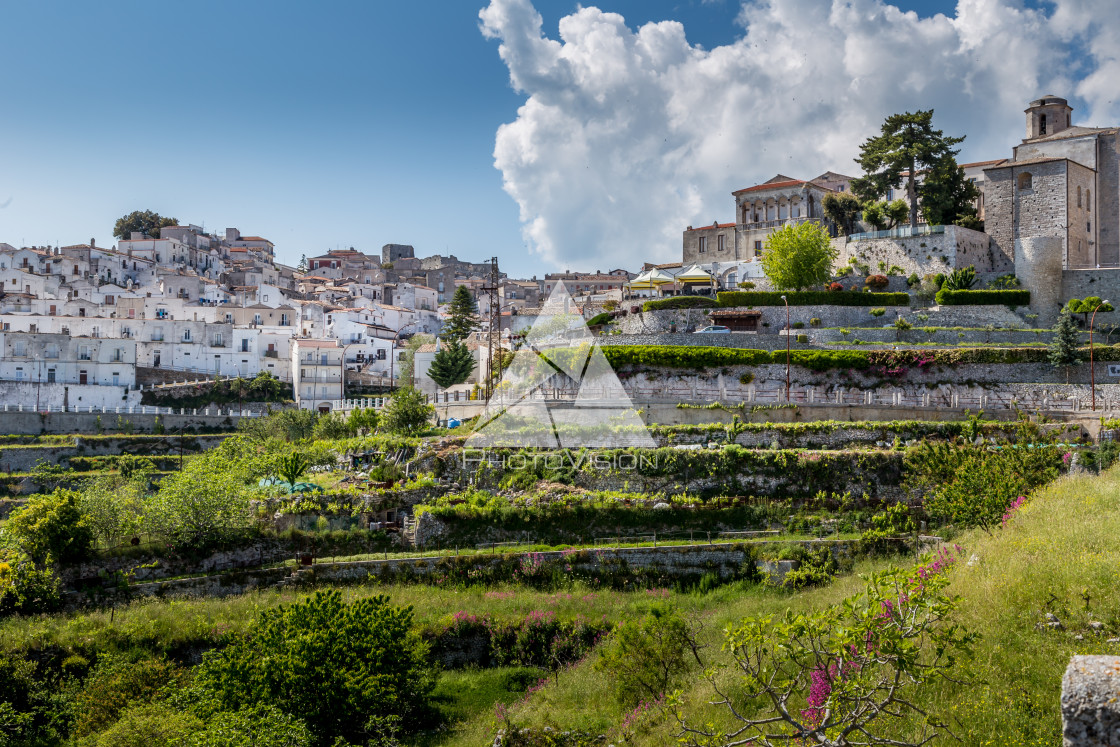 "Historic pilgrimage town on the hill" stock image