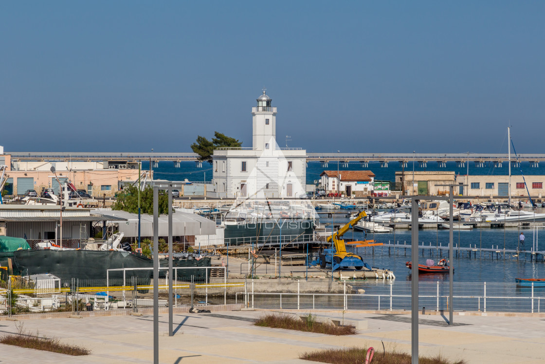 "Manfredonie waterfront with harbor and castle" stock image