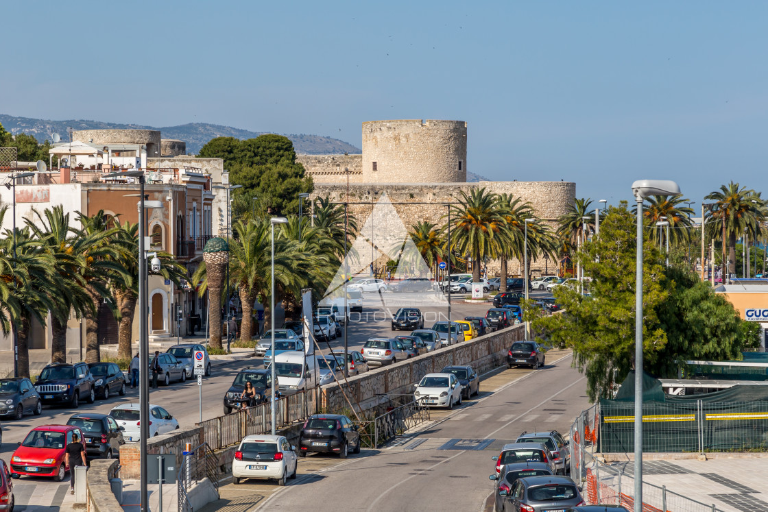 "Manfredonie waterfront with harbor and castle" stock image