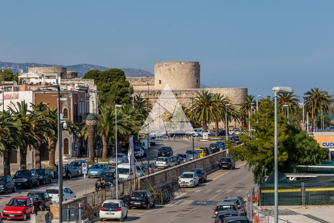 "Manfredonie waterfront with harbor and castle" stock image