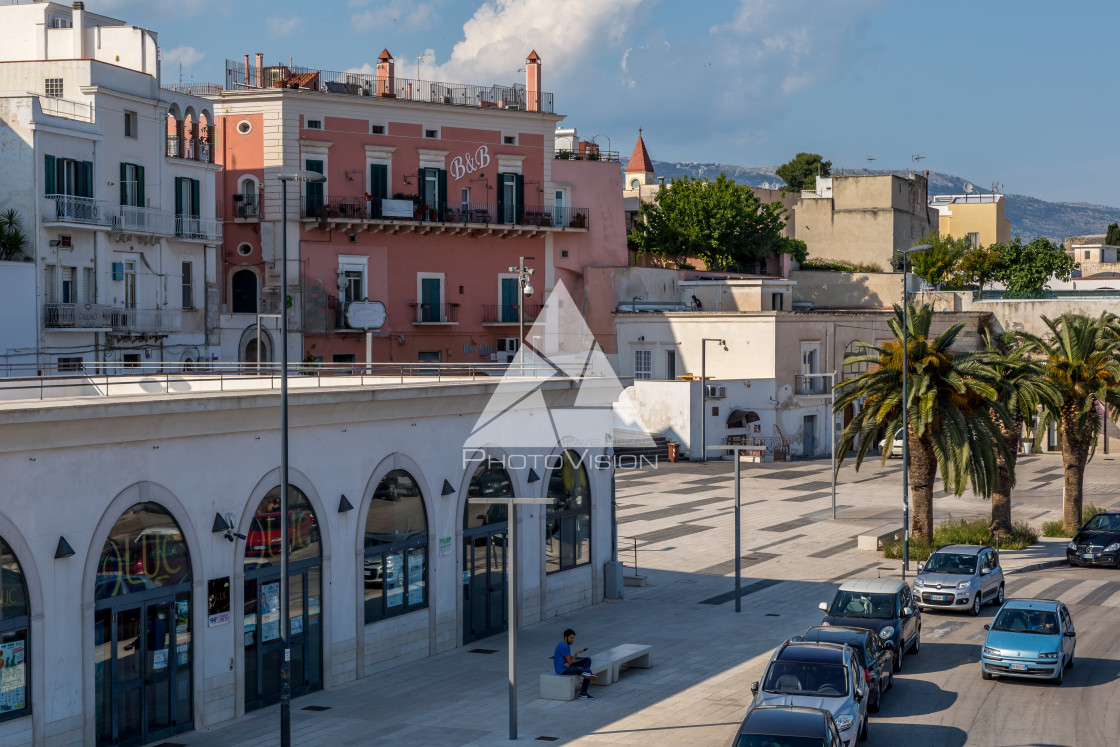 "Manfredonie waterfront with harbor and castle" stock image