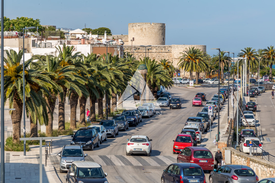 "Manfredonie waterfront with harbor and castle" stock image