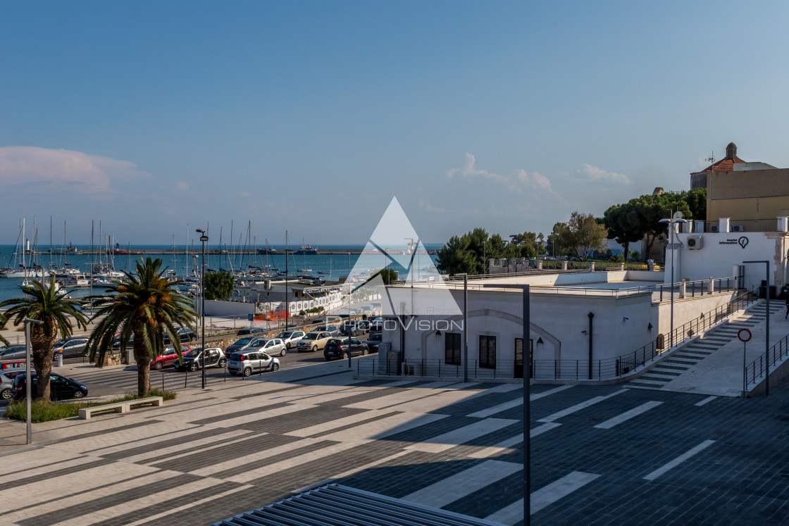 "Manfredonie waterfront with harbor and castle" stock image