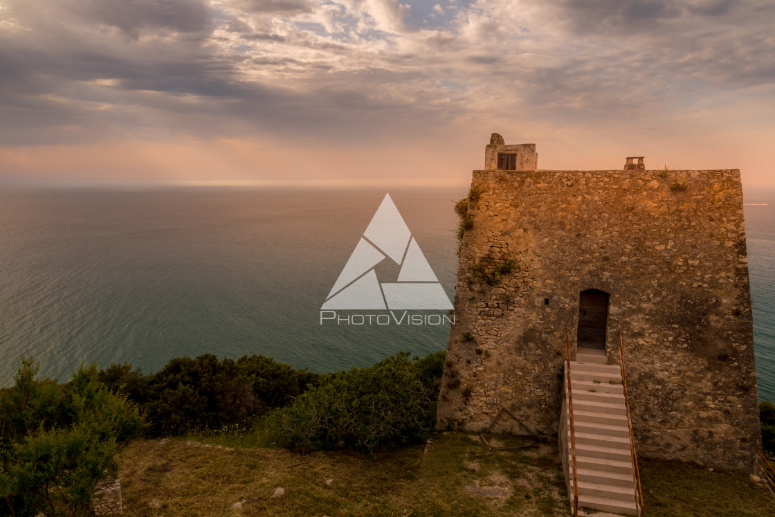 "Defense tower on the coast" stock image