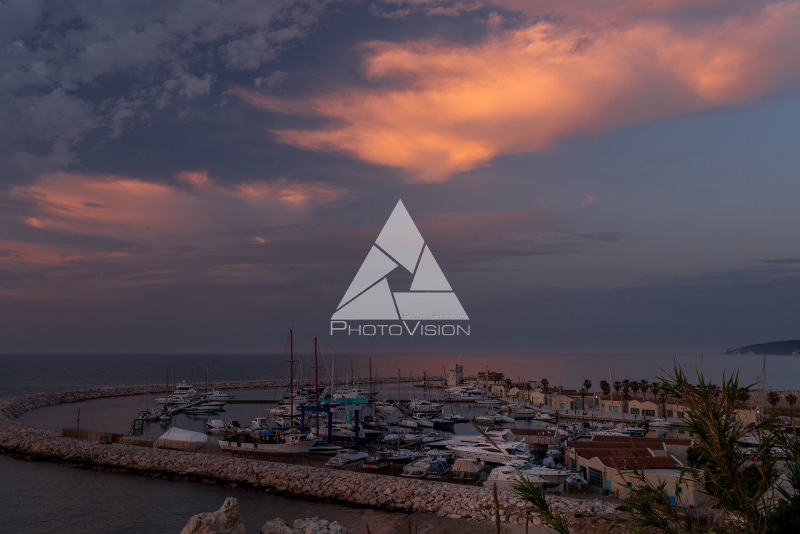 "Sunset over port" stock image