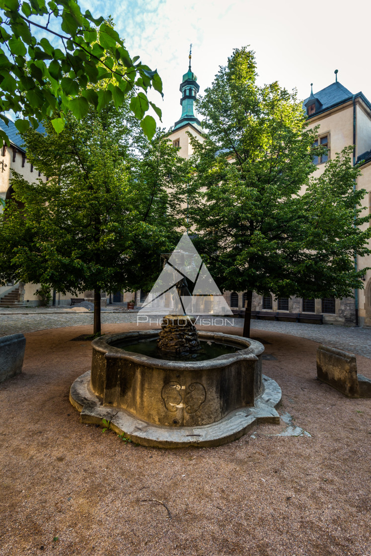 "Fountain in courtyard of royal palace" stock image