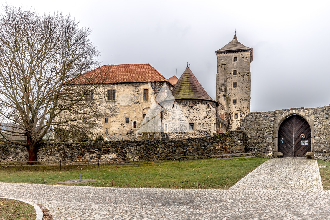 "Medieval castle with water canals" stock image