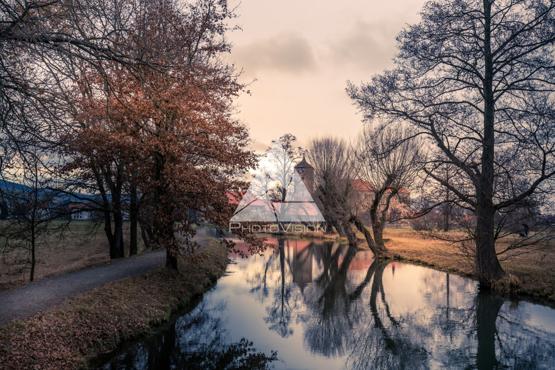 "Defended water canals around the castle" stock image