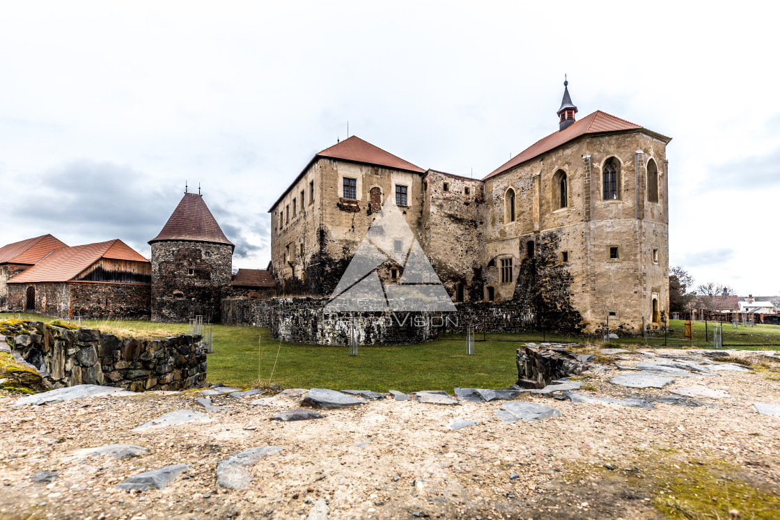 "Medieval castle with water canals" stock image