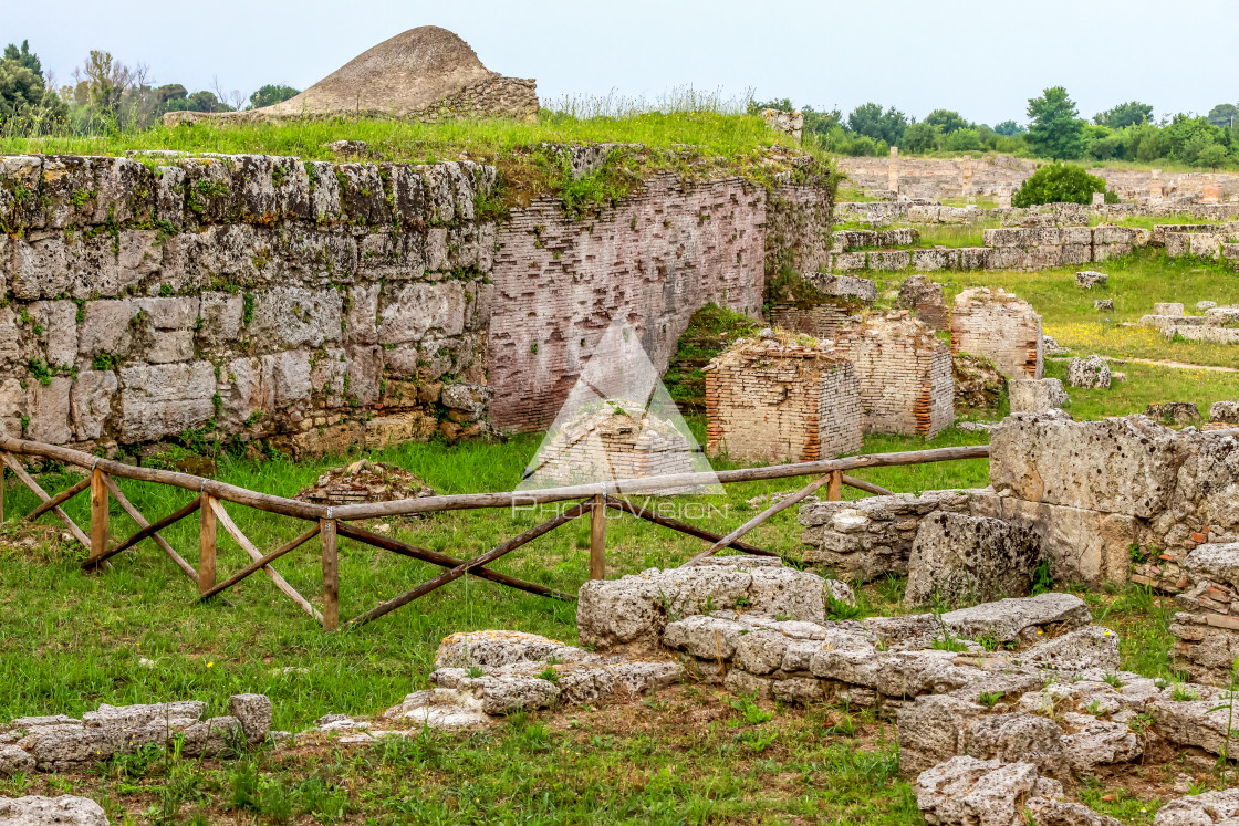 "Ruin of a Greek temple at Paestum Italy" stock image