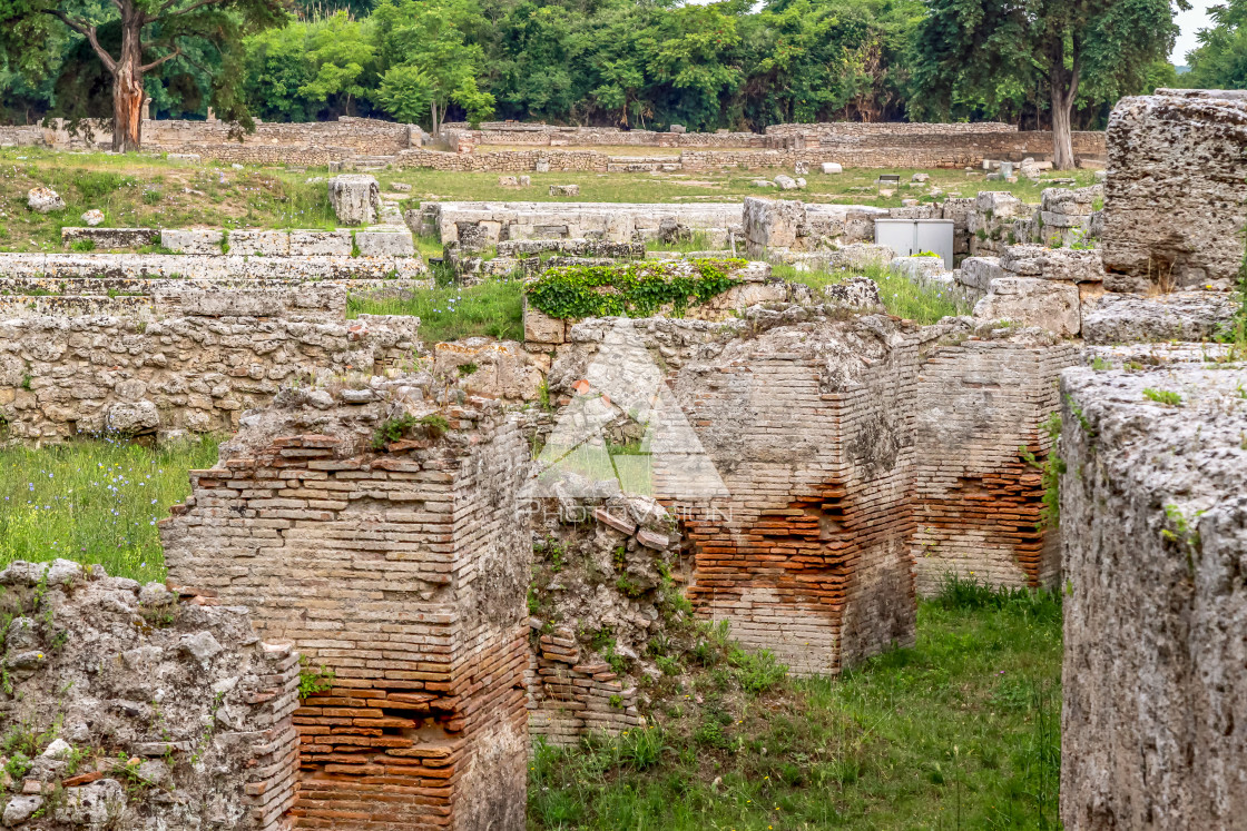 "Ruin of a Greek temple at Paestum Italy" stock image