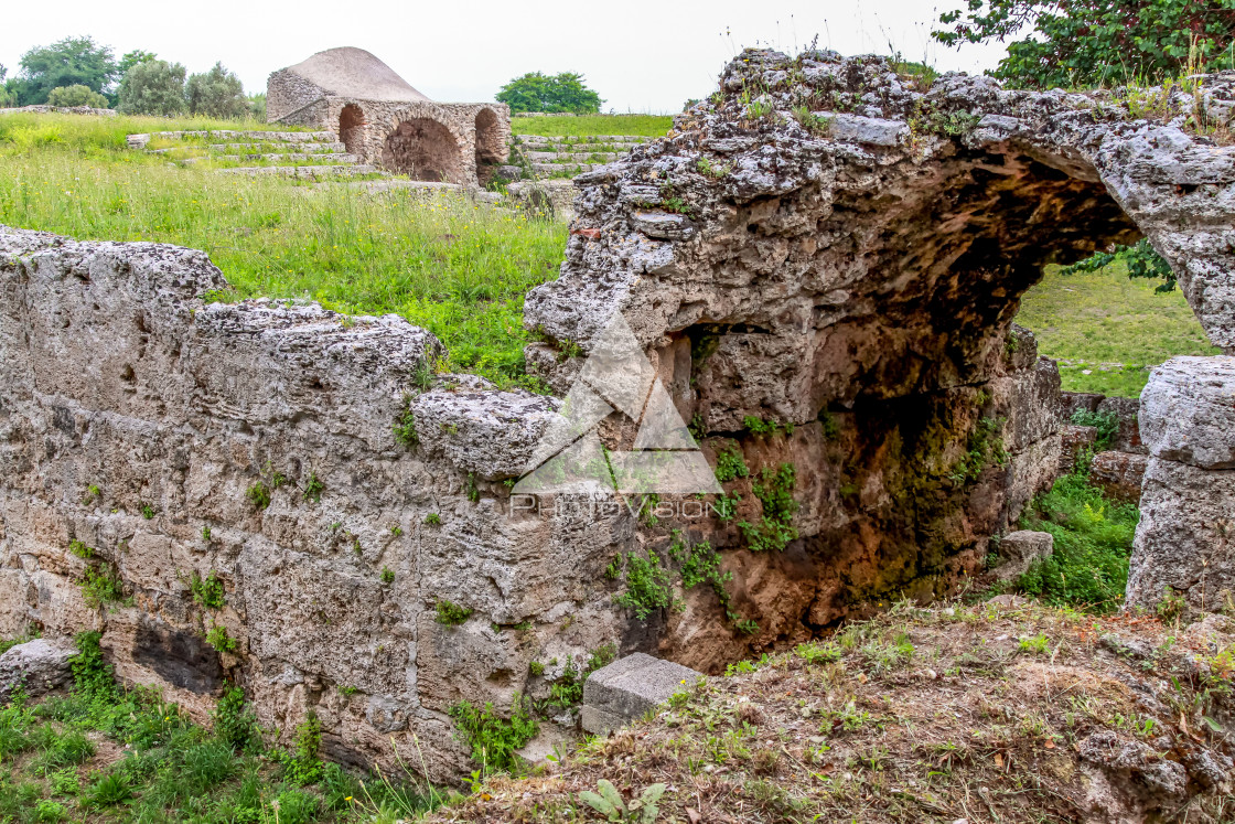 "Ruin of a Greek temple at Paestum Italy" stock image