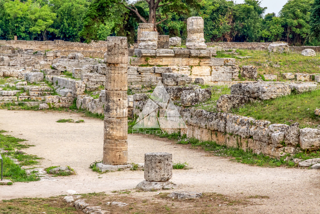 "Ruin of a Greek temple at Paestum Italy" stock image