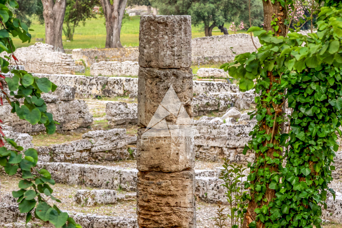 "Ruin of a Greek temple at Paestum Italy" stock image