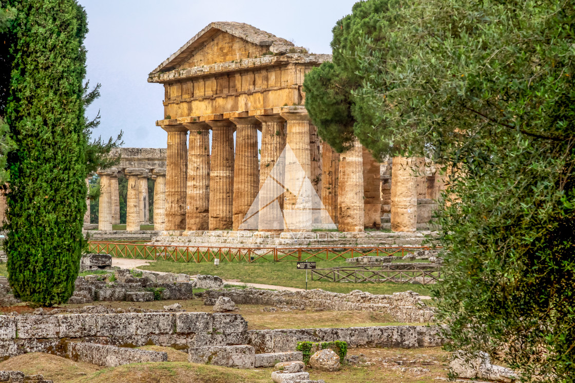 "Ruin of a Greek temple at Paestum Italy" stock image