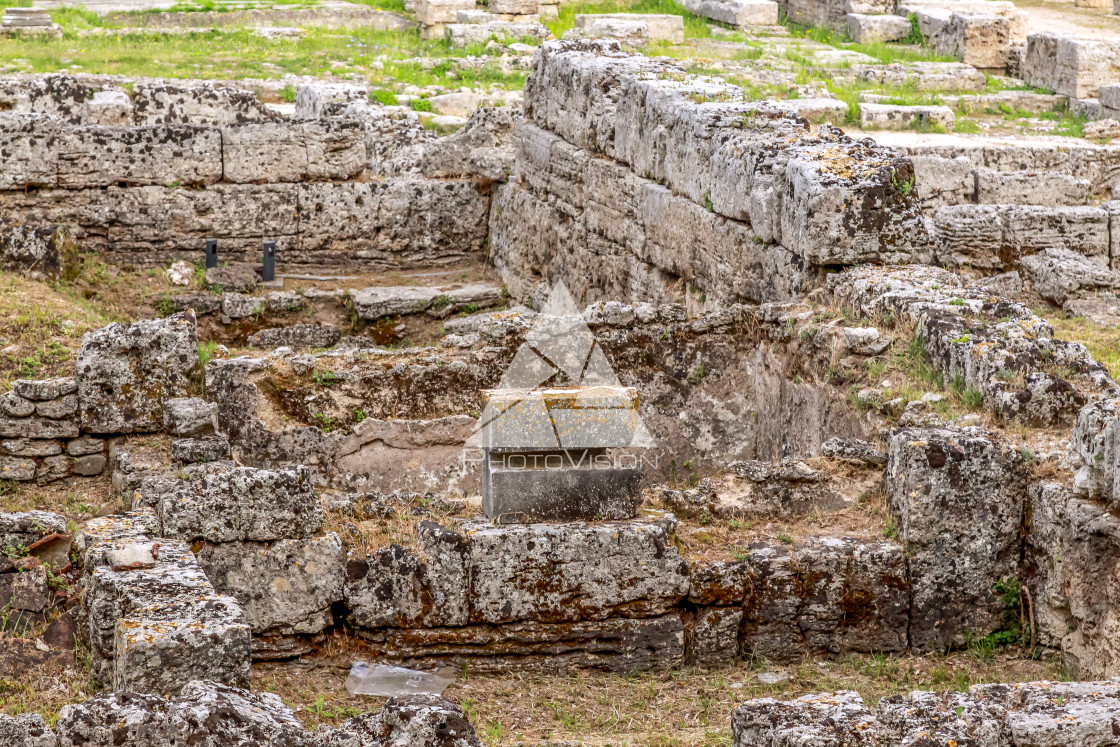 "Ruin of a Greek temple at Paestum Italy" stock image