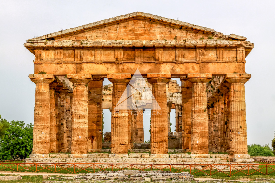 "Ruin of a Greek temple at Paestum Italy" stock image