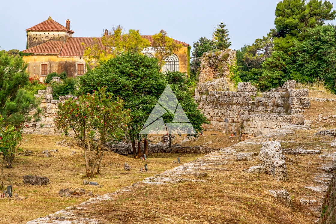 "Ruin of a Greek temple at Paestum Italy" stock image