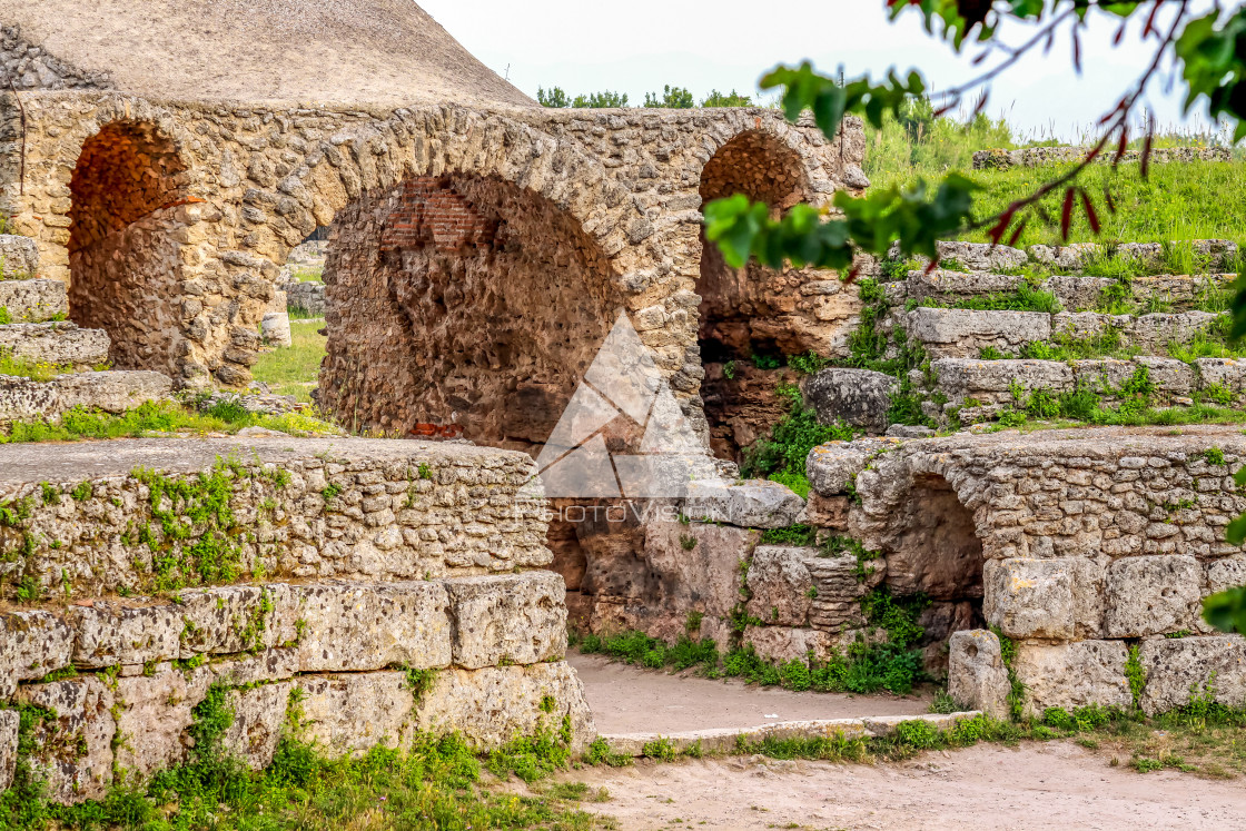 "Ruin of a Greek temple at Paestum Italy" stock image