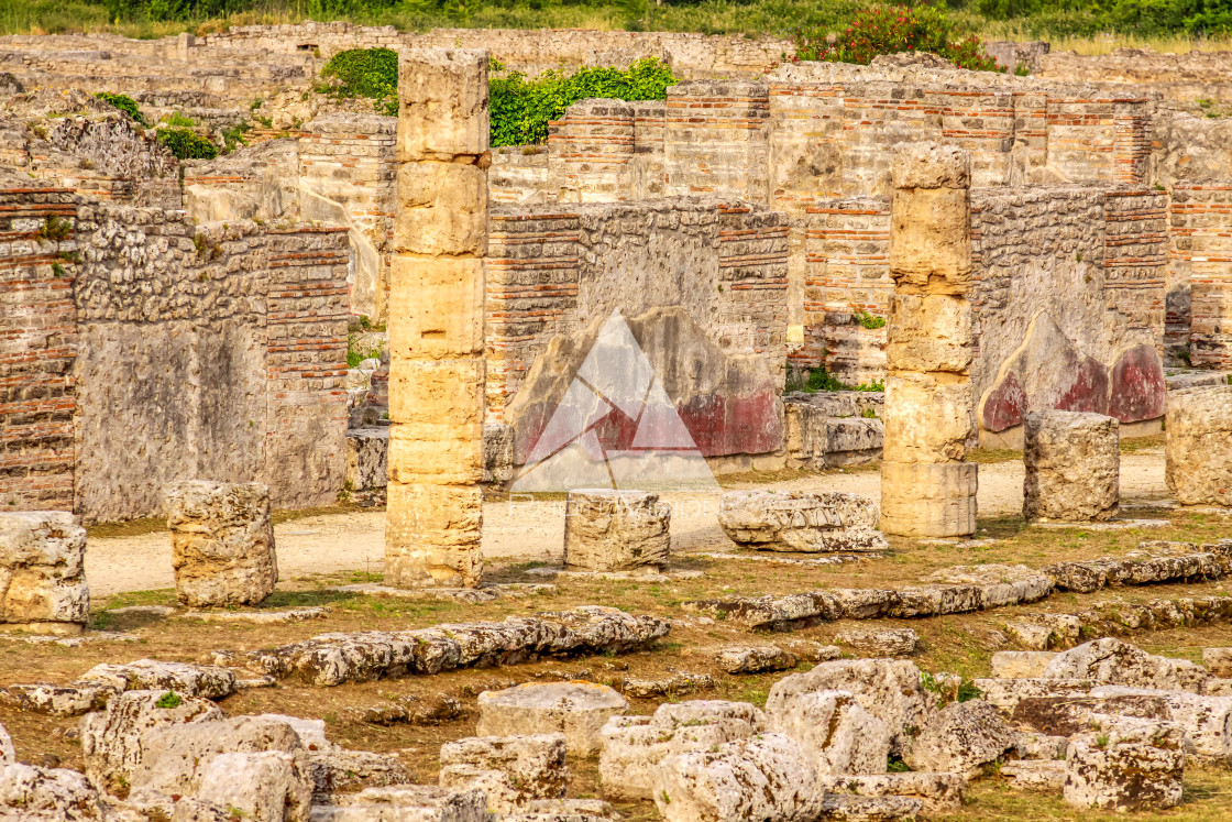 "Ruin of a Greek temple at Paestum Italy" stock image