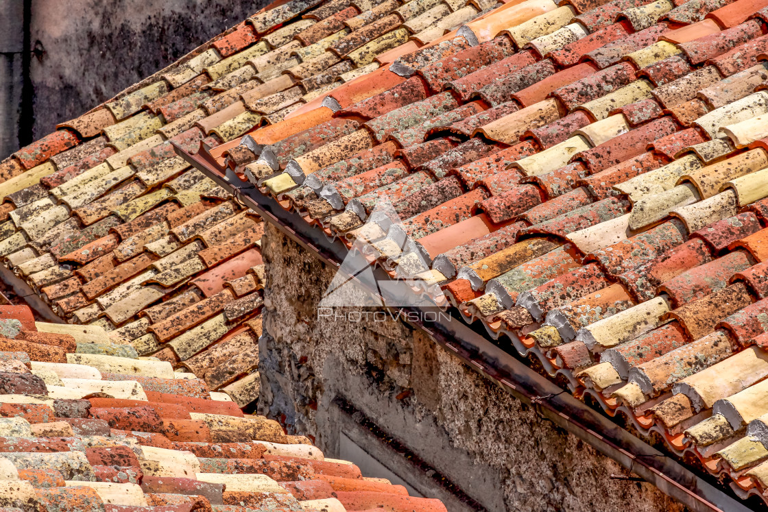 "Detail of a tiled roof in the Calabrian village" stock image