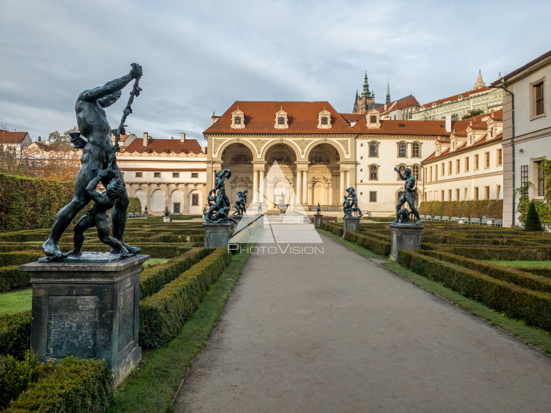 "Valdstejnska Garden and Prague Castle in Prague, Czech Republic" stock image