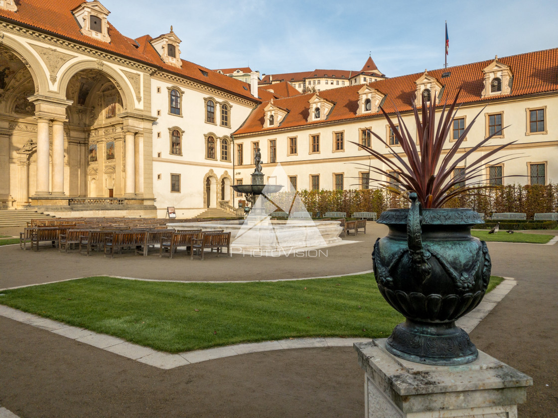 "Valdstejnska Garden and Prague Castle in Prague, Czech Republic" stock image