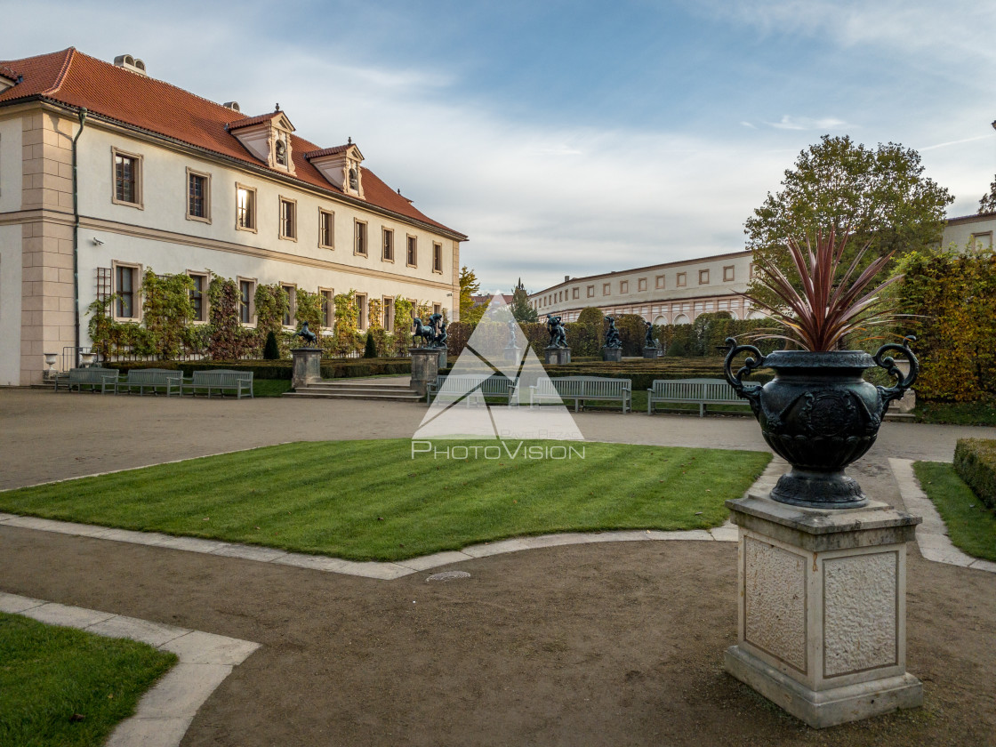 "Valdstejnska Garden and Prague Castle in Prague, Czech Republic" stock image