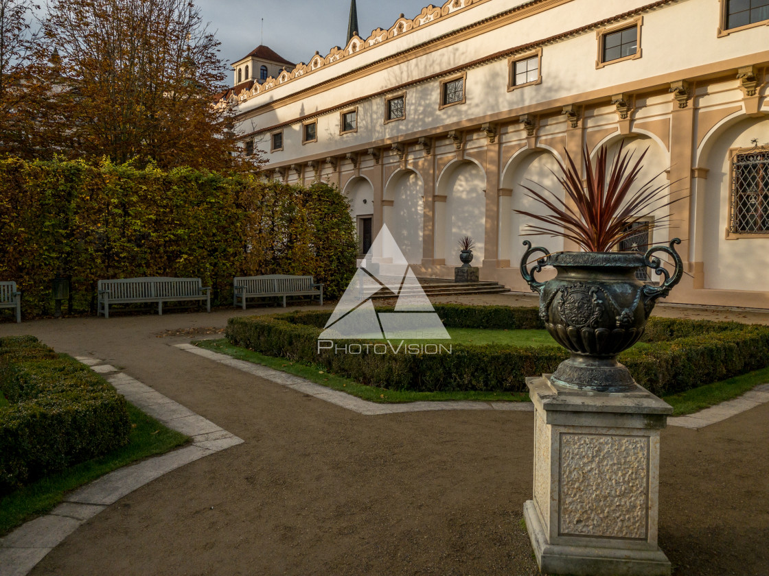 "Valdstejnska Garden and Prague Castle in Prague, Czech Republic" stock image