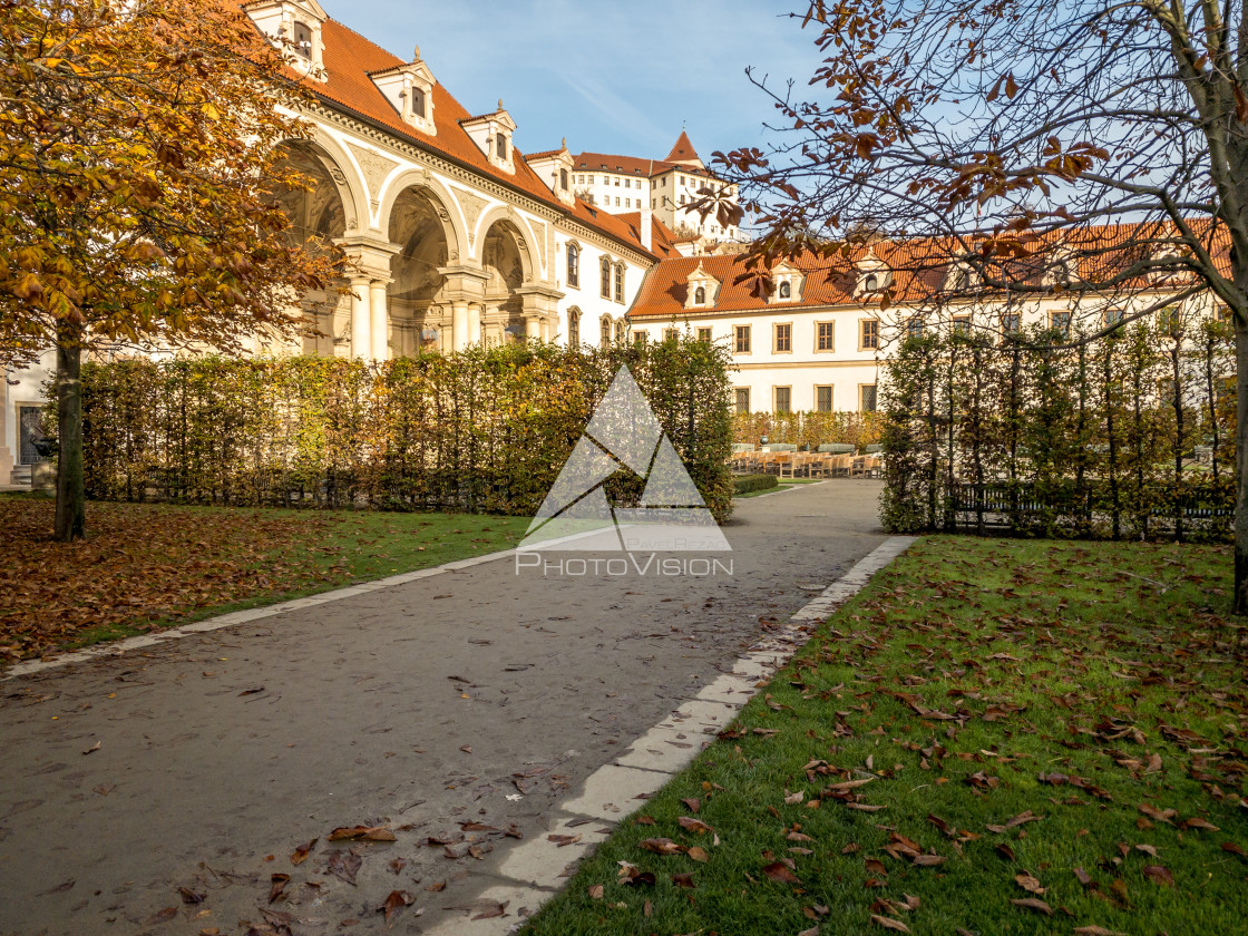 "Valdstejnska Garden and Prague Castle in Prague, Czech Republic" stock image