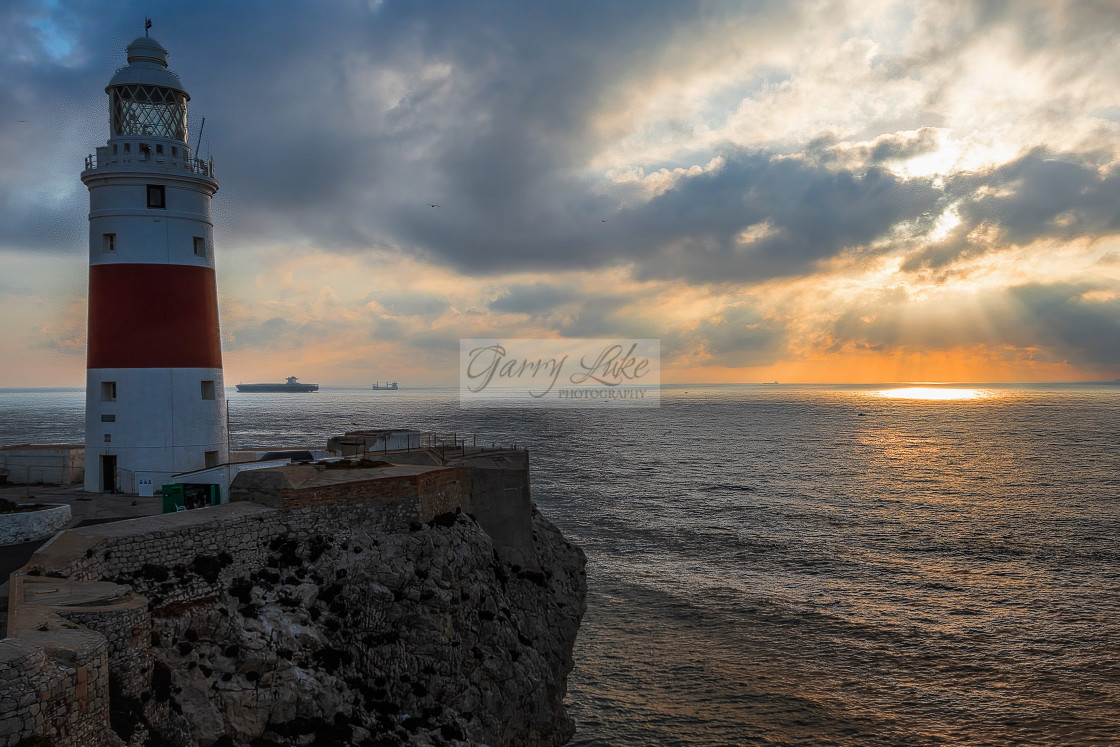 "Lighthouse on the southern end o Gibraltar rock" stock image