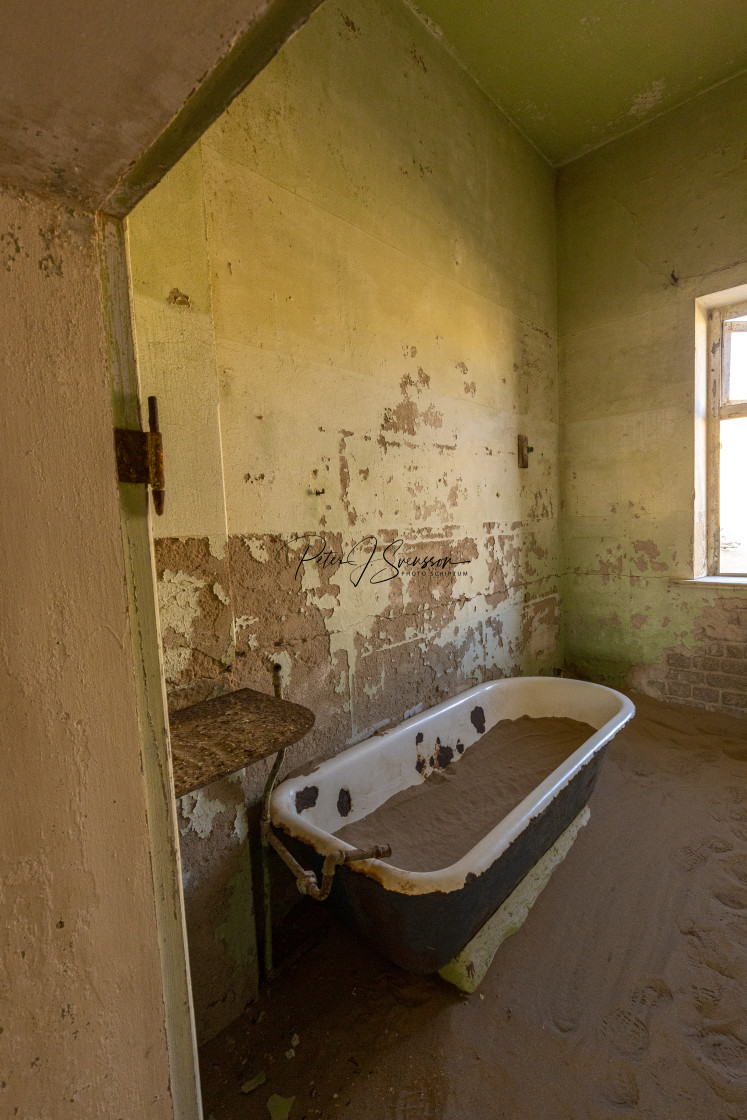 "0703 - Namibia (Kolmanskop): the teacher's bathroom - portrait" stock image