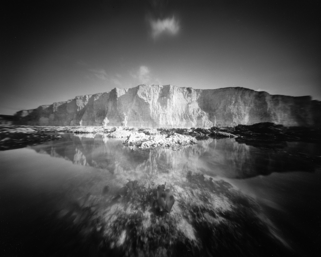 "White cliffs and rock pools - Pinhole photo." stock image